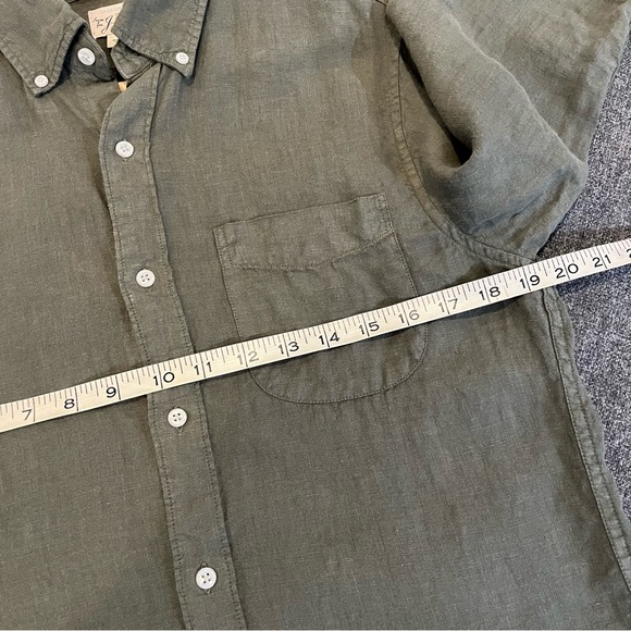 J. Crew Men’s Baird McNutt 100% Linen Shirt Button Down Olive Green Size S Slim - Picture 10 of 11